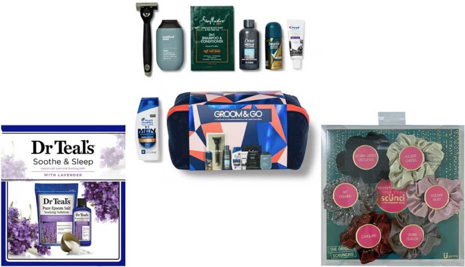 Dr. Teal’s Holiday Gift Set Lavender; Target Best of Box Groom and Go Men’s Edition; Scunci Opulent Scrunchies Box