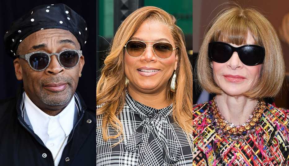 Side by side images of Spike Lee, Queen Latifah and Anna Wintour all wearing sunglasses
