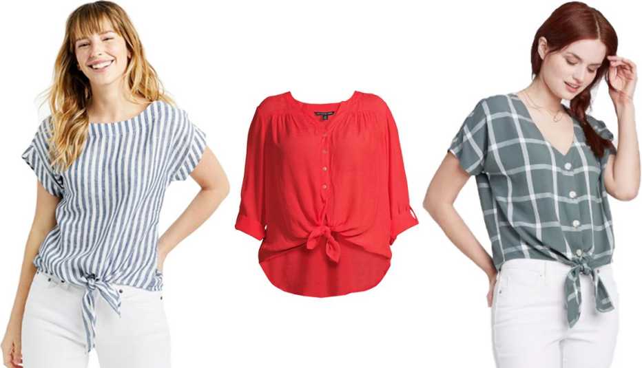 L L Bean Womens Signature Short Sleeve Linen Top in Dark Marine Blue Stripe Zac and Rachel Womens Plus Size Roll Sleeve Button Down Equipment Shirt in Poppy Red Universal Thread Short Sleeve V Neck Button Down Relaxed Fit Shirt in Green