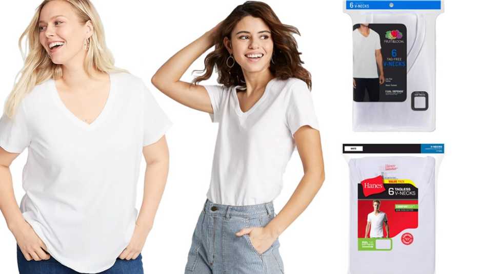 Old Navy EveryWear Plus Size V Neck Tee in Calla Lilies Universal Thread Womens Short Sleeve V Neck T Shirt in White Fruit of the Loom Mens 6 pack V Neck T Shirt in White Hanes Mens 6-pack V Neck T Shirt in White