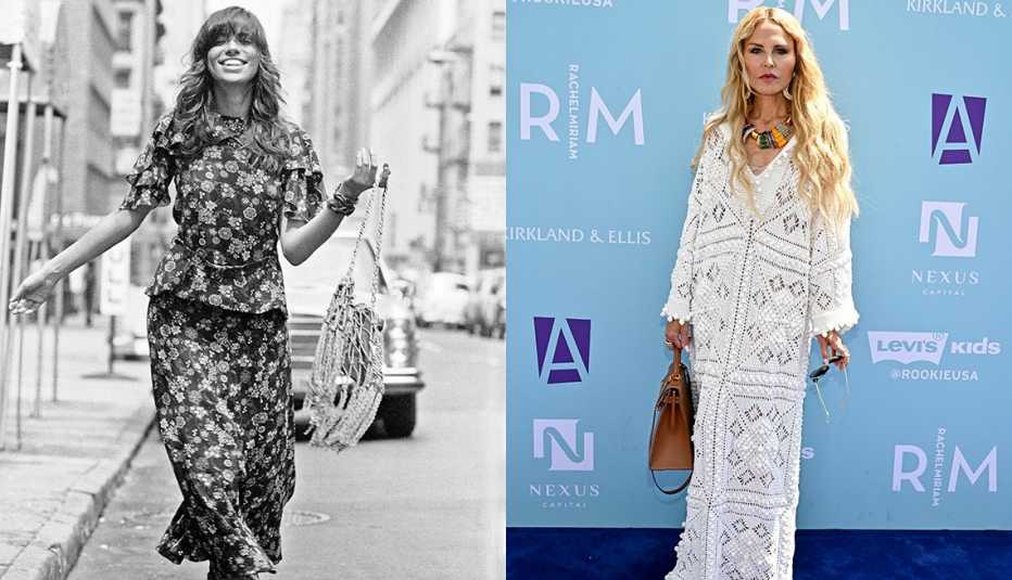 Musician Carly Simon in 1971 and fashion designer and celebrity stylist Rachel Zoe in Los Angeles in 2023