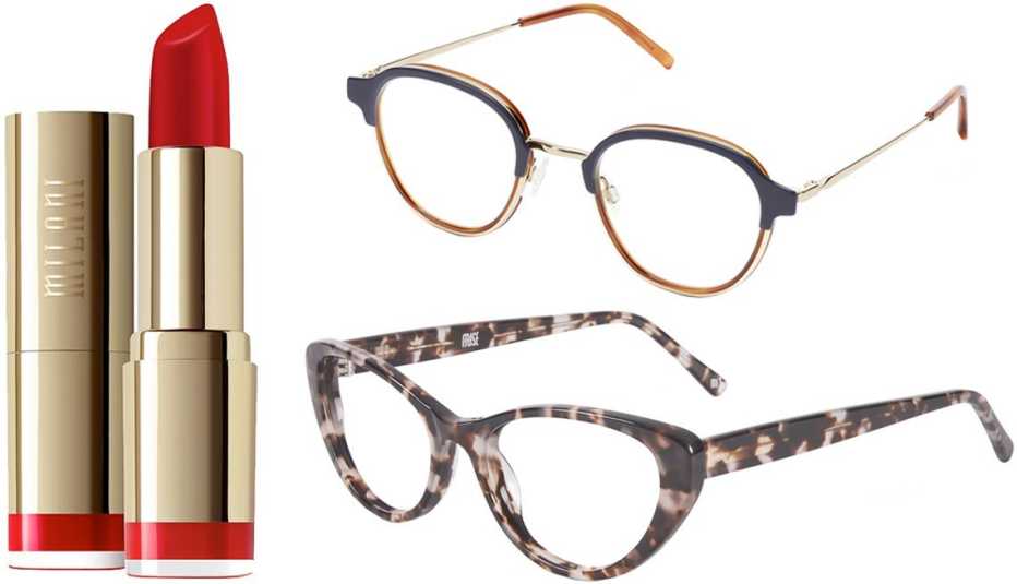 Milani Color Statement Lipstick in Best Red; Warby Parker Finnegan; Glasses USA Muse Jeanne in Tortoise