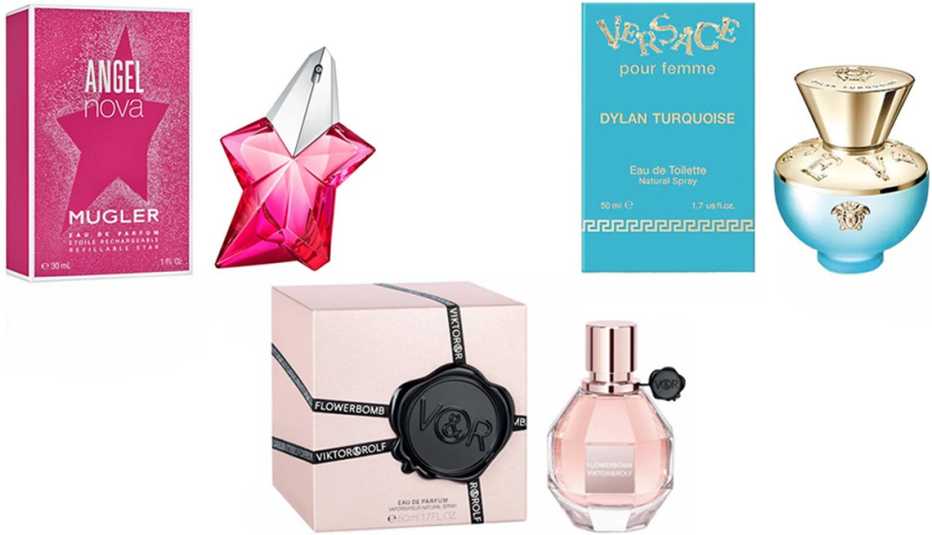 Mugler Angel Nova Eau de Parfum; Versace Dylan Turquoise Eau de Toilette; Viktor & Rolf Flowerbomb Eau de Parfum Spray