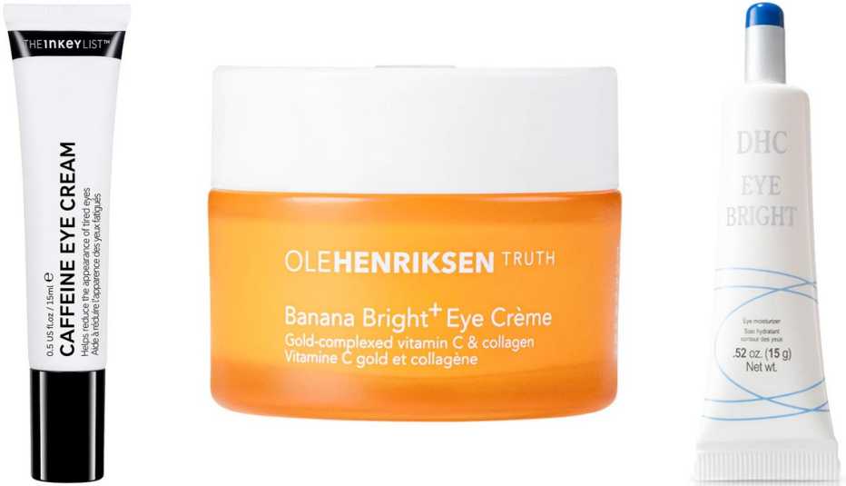 The Inkey List Caffeine Eye Cream; Ole Henriksen Banana Bright + Eye Crème; DHC Eye Bright Eye Moisturizer Gel