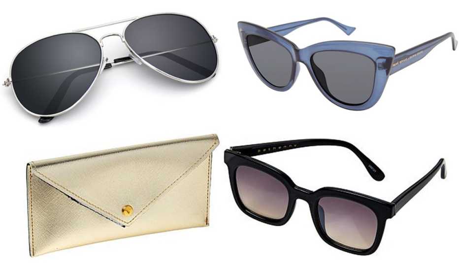 Spencer Retro Aviator Sunglasses UV400 Mirrored; Privé Revaux The Audrey in Midnight Blue; Bethenny Medium Square Sunglasses with case in Black