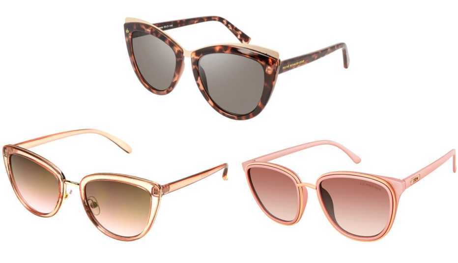 Foster Grant Alina; Privé Revaux The Celeste in Blush Tort; U.S. Polo Assn. Women's Metallic Square Sunglasses with Stoned Logo Temple and 100% UV Protection in Rose Metal