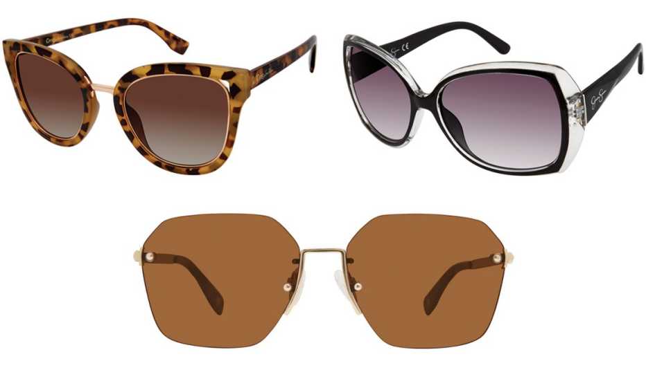 Circus by Sam Edelman Women’s CC447 Cat-Eye Sunglasses with 100% UV Protection in Brown; Jessica Simpson Women’s Oversized Butterfly Sunglasses with 100% UV Protection in Black; Privé Revaux The Chosen 58mm Polarized Sunglasses