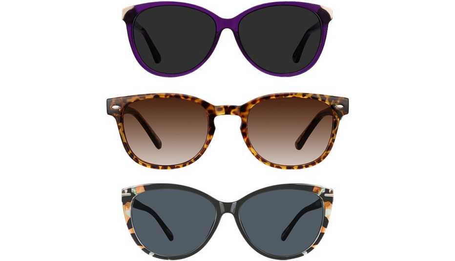 EyeBuyDirect Lima Cat Eye Purple Sunglasses; Zenni Optical Square Sunglasses in Tortoiseshell 125625; Zenni Optical Cat-Eye Sunglasses 2024421