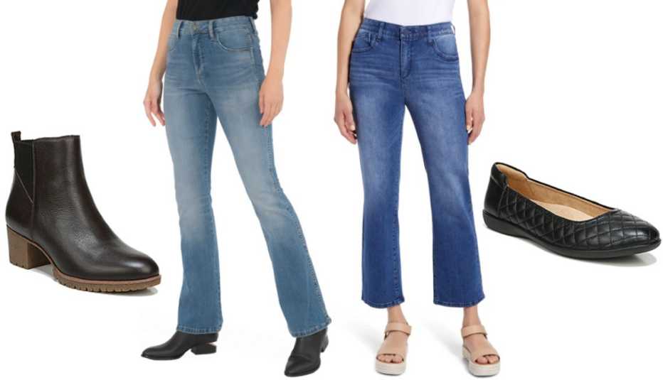 Dr. Scholl’s Lively Bootie in Dark Brown﻿; Kut From the Kloth Ana Fab Ab High Waist Flare Jeans; Wit & Wisdom Ab-Solution High-Waist Flare Leg Jeans; Naturalizer Flexy 5 Ballet Flat in Black