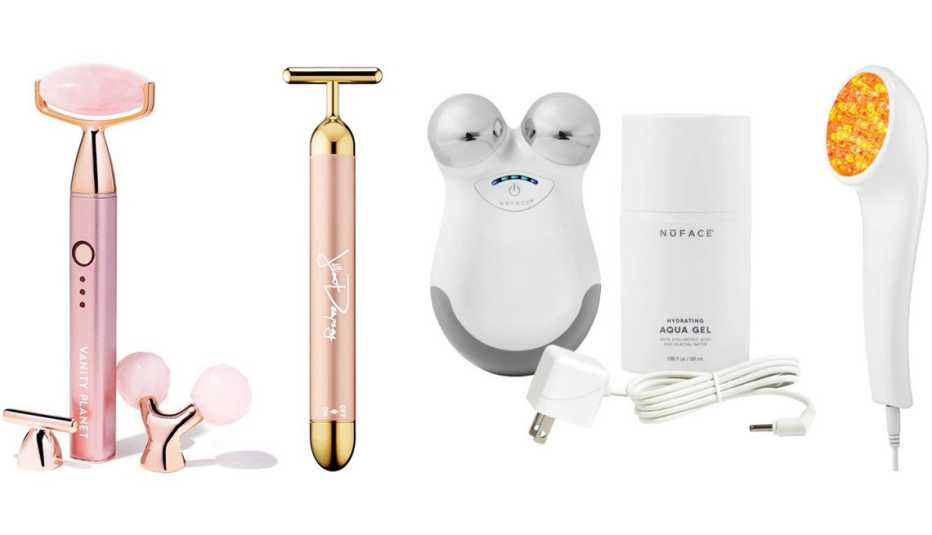 Vanity Planet 3-in-1 Sonic Beauty Face Roller; Jillian Dempsey Gold Sculpting Bar; NuFace Mini Facial Toning Device; LightStim for Wrinkles