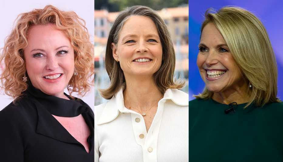 Side by side images of Virginia Madsen, Jodie Foster and Katie Couric with a lob hairstyle