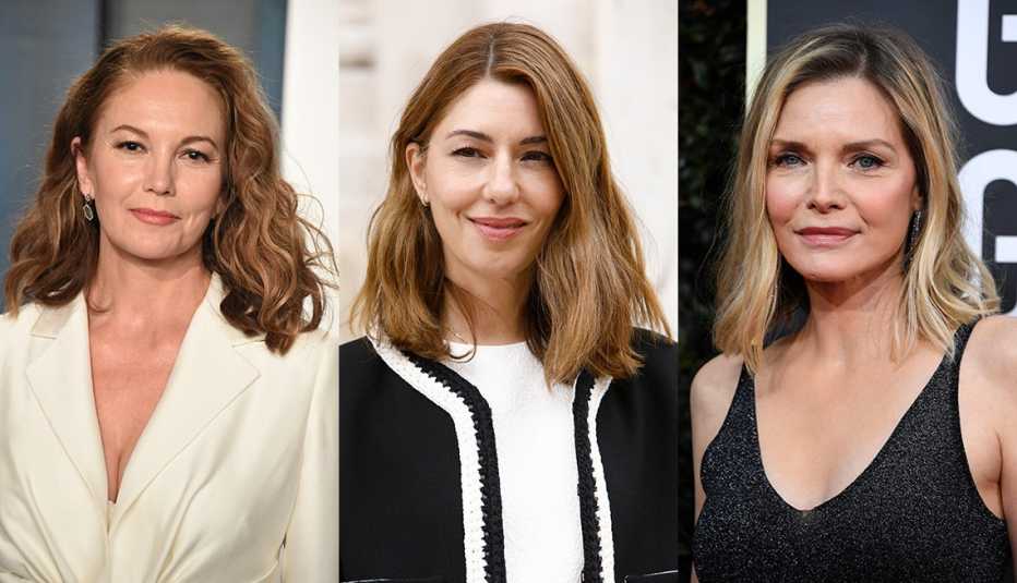 Side by side images of Diane Lane, Sofia Coppola and Michelle Pfeiffer with shoulder length hairstyles