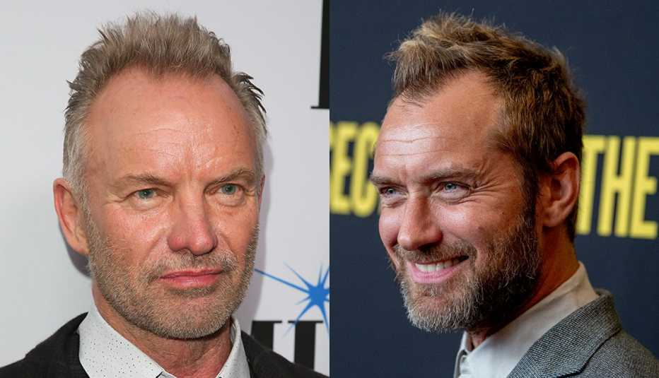 Sting and Jude Law with long on top but short on the side hairstyles