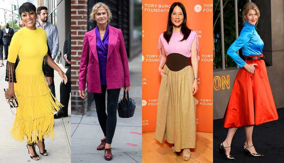 Side by side images of Tamron Hall, Lauren Hutton, Lucy Liu and Laura Dern
