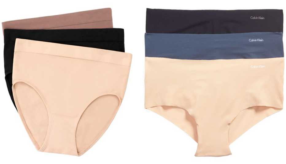 Wacoal B-Smooth Assorted 3-Pack High Cut Briefs; Calvin Klein Invisibles Hipster Briefs