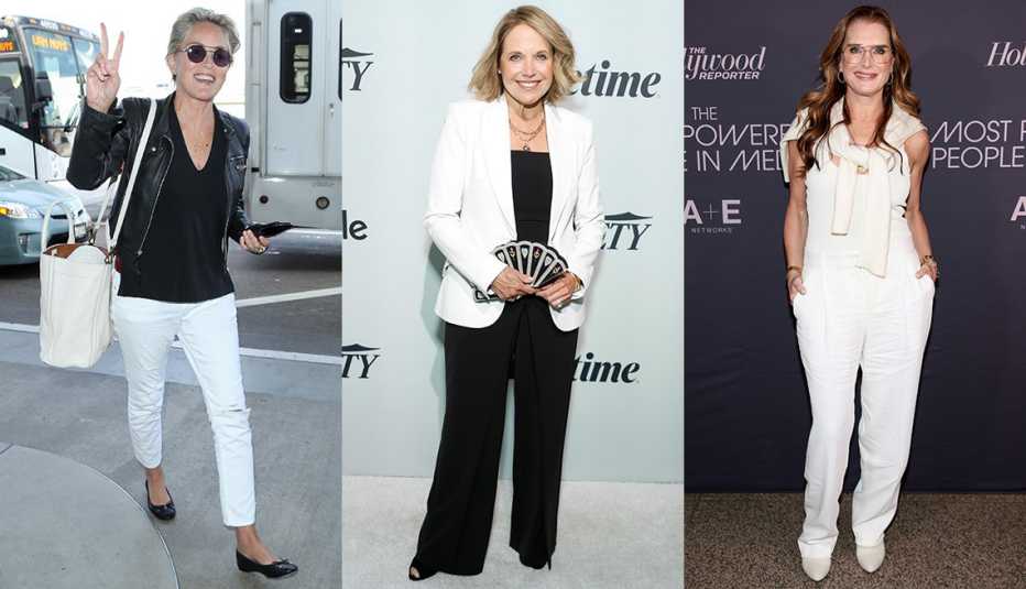 Side by side images of Sharon Stone, Katie Couric and Brooke Shields