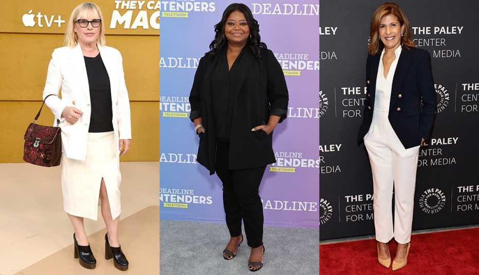 Side by side images of Patricia Arquette, Octavia Spencer and Hoda Kotb wearing blazers