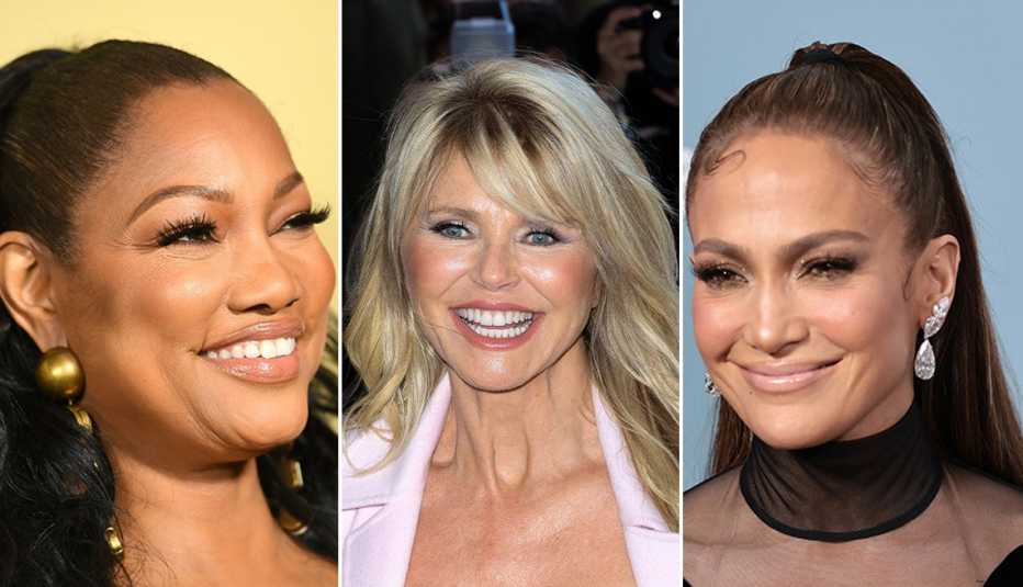 Side by side images of Garcelle Beauvais, Christie Brinkley and Jennifer Lopez