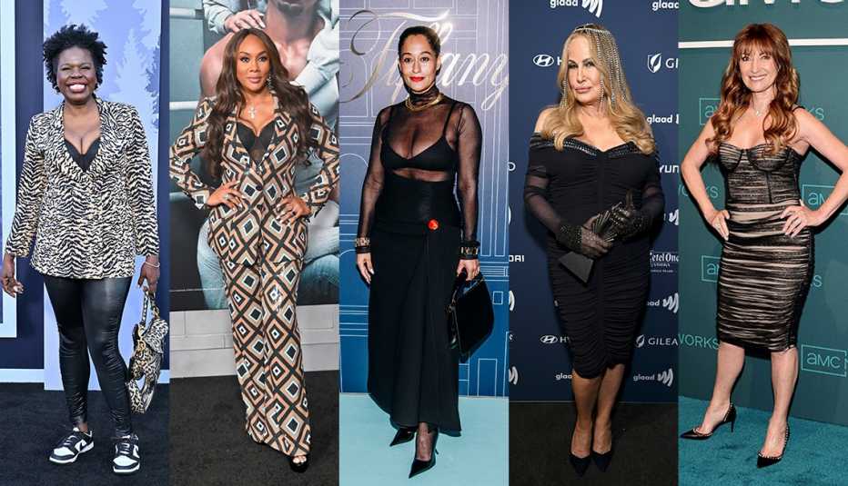 leslie jones vivica a fox tracee ellis ross jennifer coolidge and jane seymour each posing for photos on the red carpet at various celebrity events