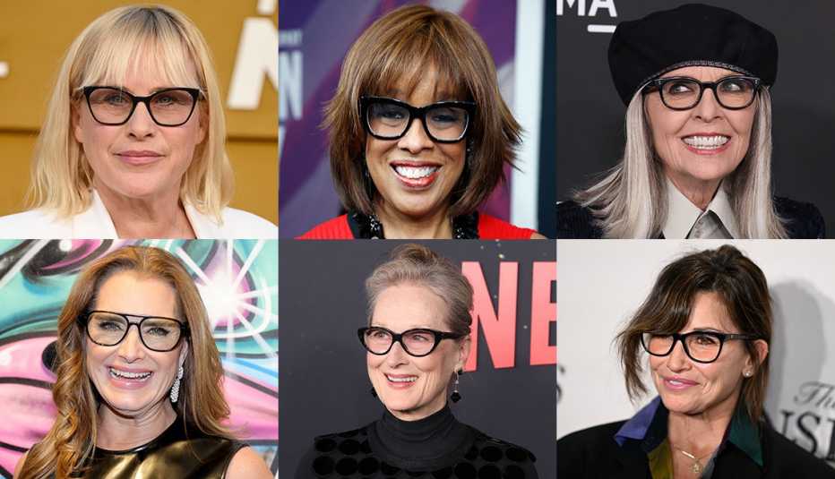 patricia arquette gayle king diane keaton gina gershon meryl streep and brooke shields each wearing glasses with black frames