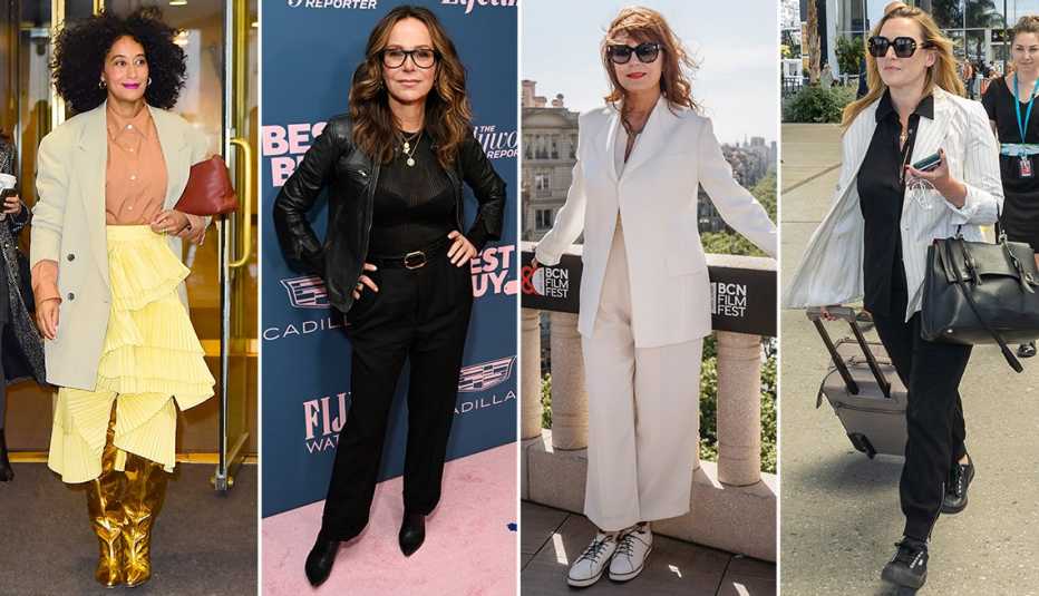 tracee ellis ross jennifer grey susan sarandon and kate winslet each wearing a jacket as part of their outfit