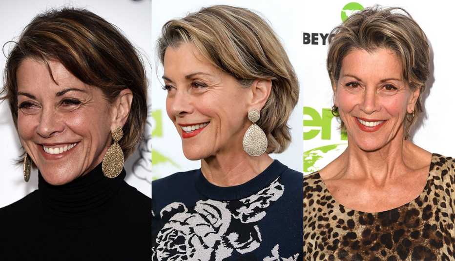 Actress Wendie Malick with a swoopy shortie hairstyle
