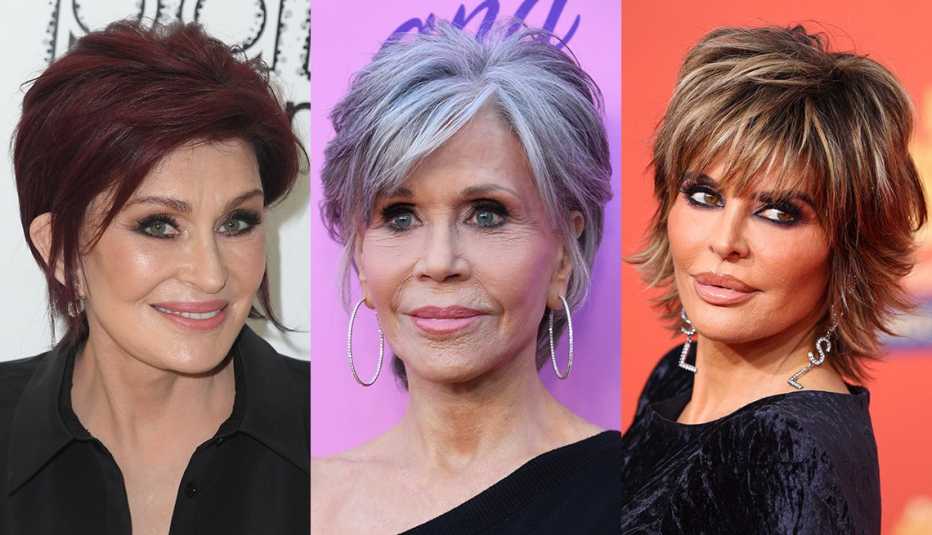 Sharon Osbourne, Jane Fonda and Lisa Rinna each with a polished swag hairstyle