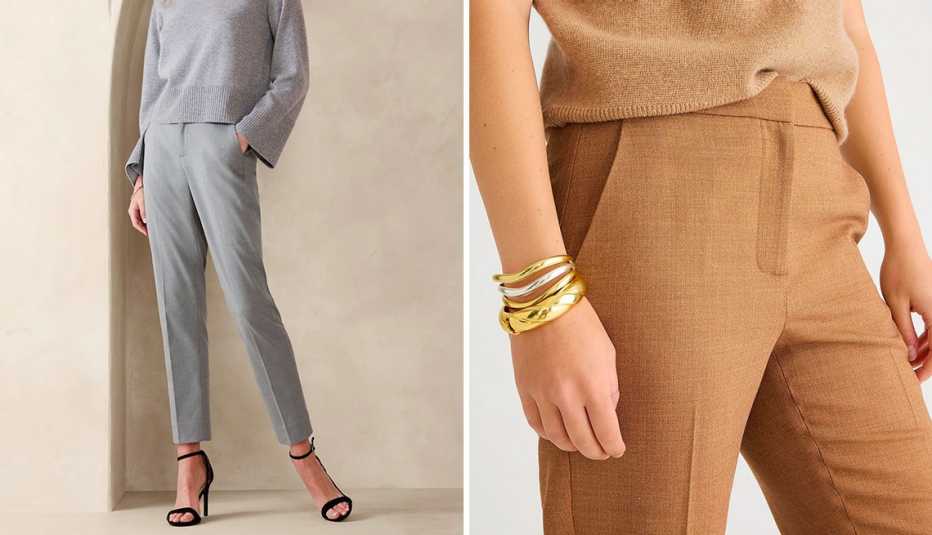 Champagne Gold Satin Slim Fit Tuxedo Pants for Women – LITTLE