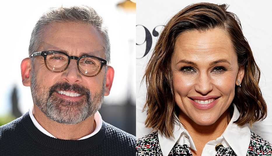 Steve Carell attends the Minions: The Rise Of Gru photocall in London and Jennifer Garner at a conversation and screening for the Apple TV Plus series The Last Thing He Told Me