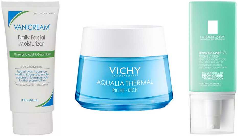 Vanicream Daily Facial Moisturizer for Sensitive Skin; Vichy Aqualia Thermal Rich Cream Moisturizer; La Roche-Posay Hydraphase HA Rich Hyaluronic Acid Face Moisturizer