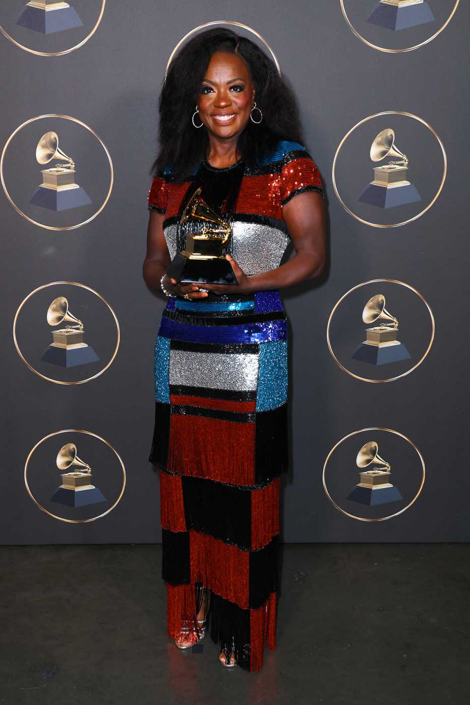Viola Davis holds her Best Audio Book, Narration, and Storytelling award at the 65th Grammy Awards