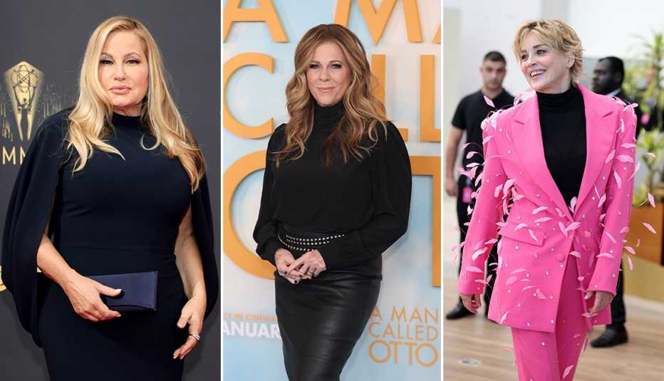 Jennifer Coolidge, Rita Wilson and Sharon Stone each wearing a turtleneck in their outfit