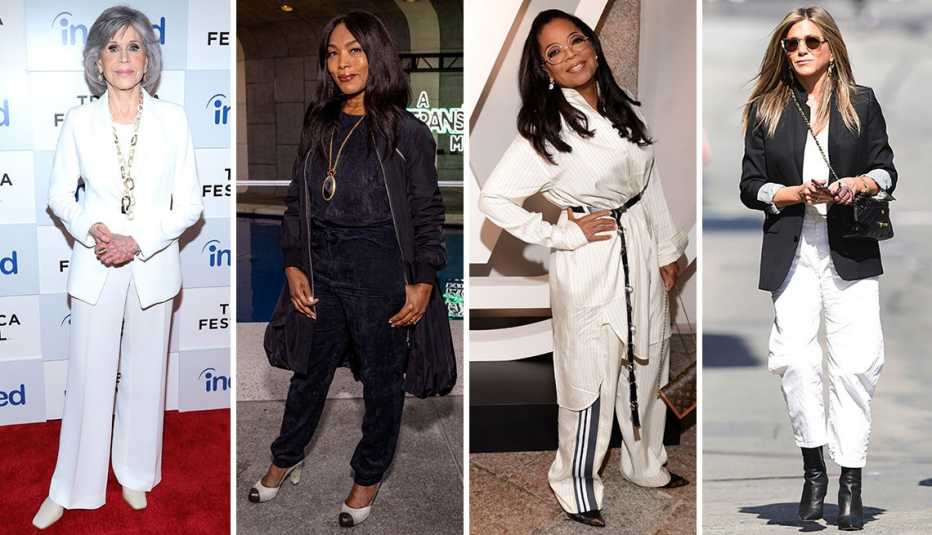 from left to right fashionable actresses over fifty jane fonda angela bassett oprah and jennifer anniston