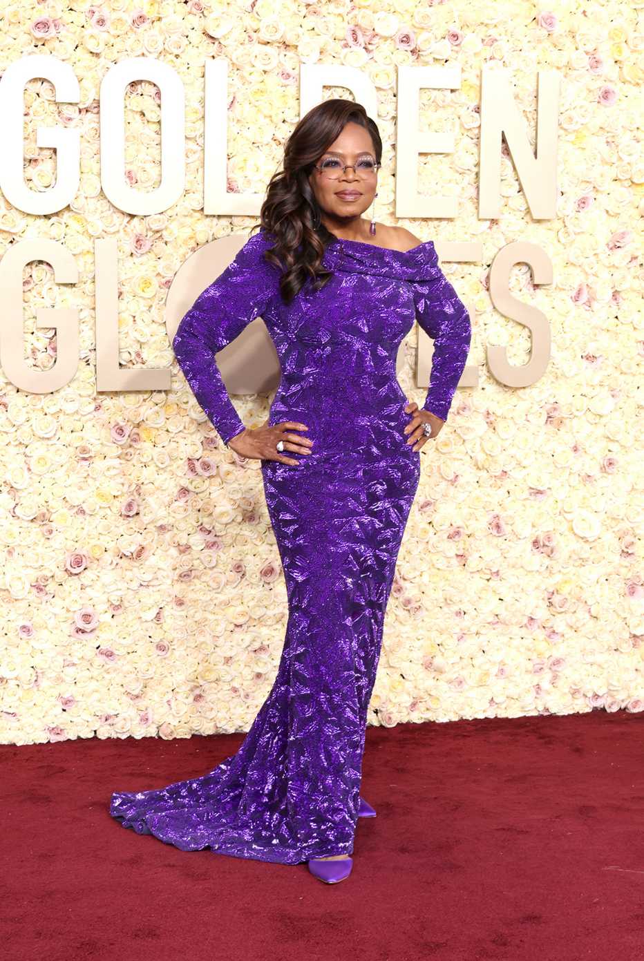 Oprah Winfrey on the red carpet at the 81st Golden Globe Awards