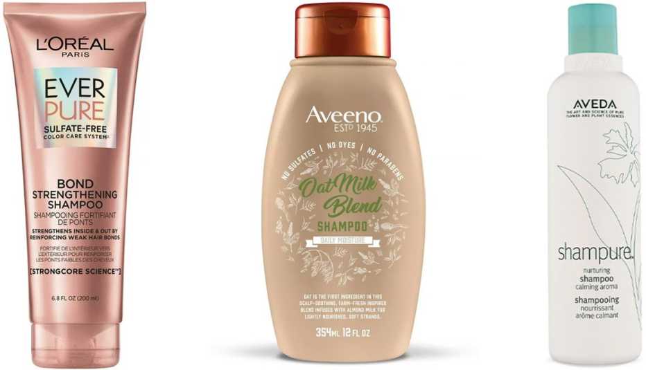 L’Oréal Paris EverPure Shampoo; Aveeno Oat Milk Blend Shampoo; Aveda Shampure Nurturing Shampoo