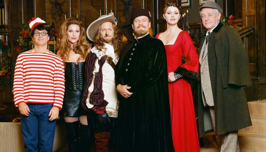 The cast of Frasier dressed in costumes for the show's Season 5 Halloween episode