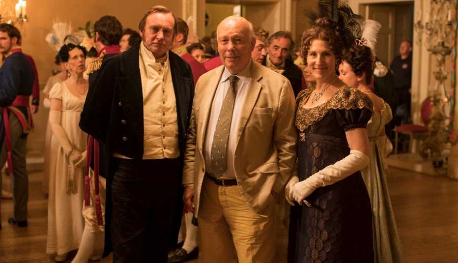 Actor Philip Glenister Belgravia creator Julian Fellowes and actress Tamsin Greig