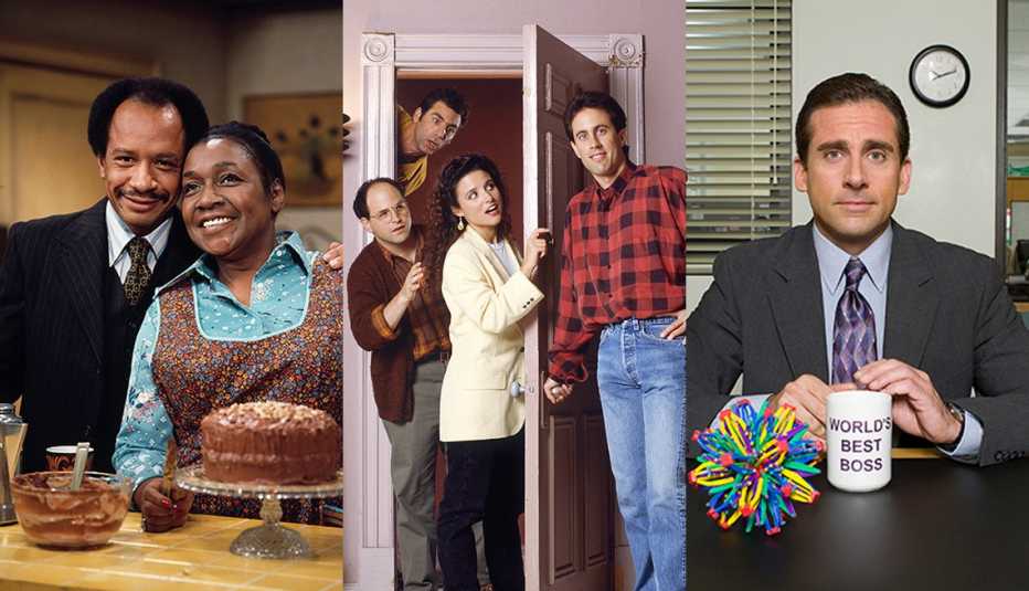 Cast photos of The Jeffersons, Seinfeld and The Office