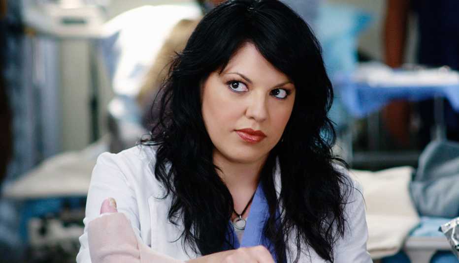 Sara Ramirez as Dr. Callie Torres in the TV show Grey's Anatomy