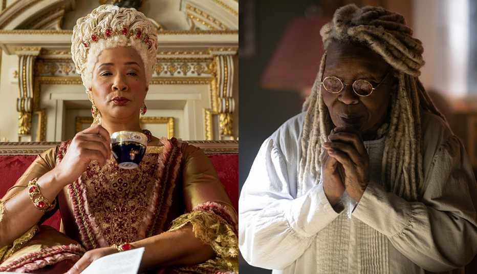 Golda Rosheuvel in the Netflix show Bridgerton and Whoopi Goldberg in the CBS All Access series The Stand