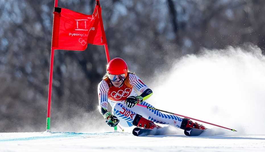 Mikaela Shiffrin competes in a skiing event at the Olympics