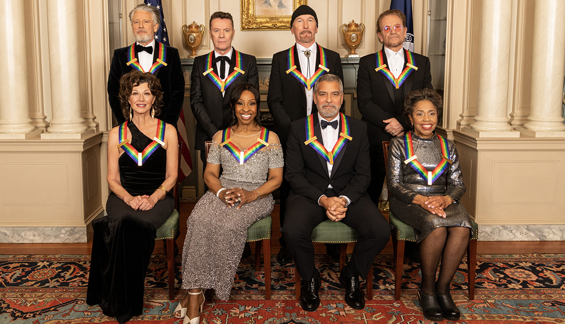Kennedy Center honorees U2 members Adam Clayton, Larry Mullen Jr., The Edge and Bono along with Amy Grant, Gladys Knight, George Clooney and Tania León