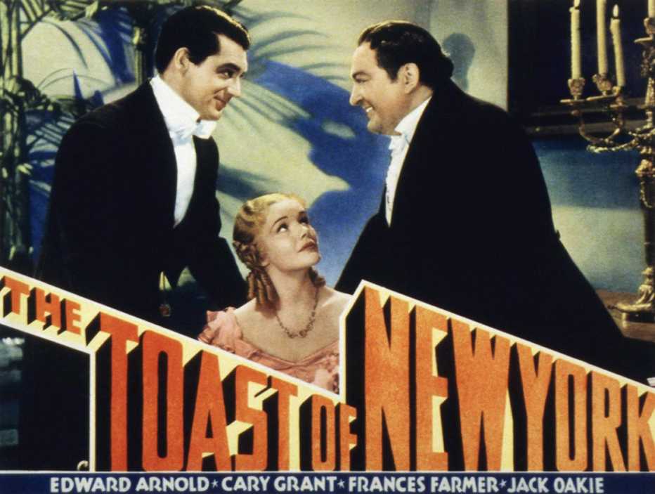 Cary Grant, Frances Farmer and Edward Arnold on the lobbycard for the film The Toast of New York