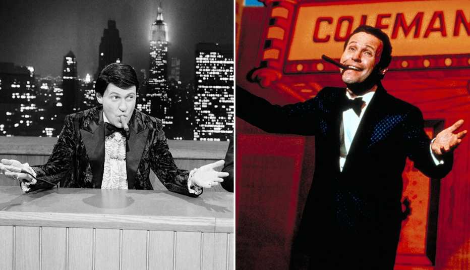 Billy Crystal as Buddy Young Jr.  on Saturday Night Live in 1985 and Crystal as Young Jr. in the film Mr. Saturday Night