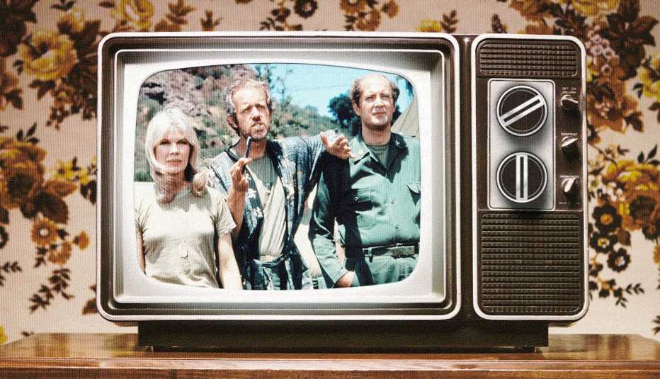 a television with mash playing on it