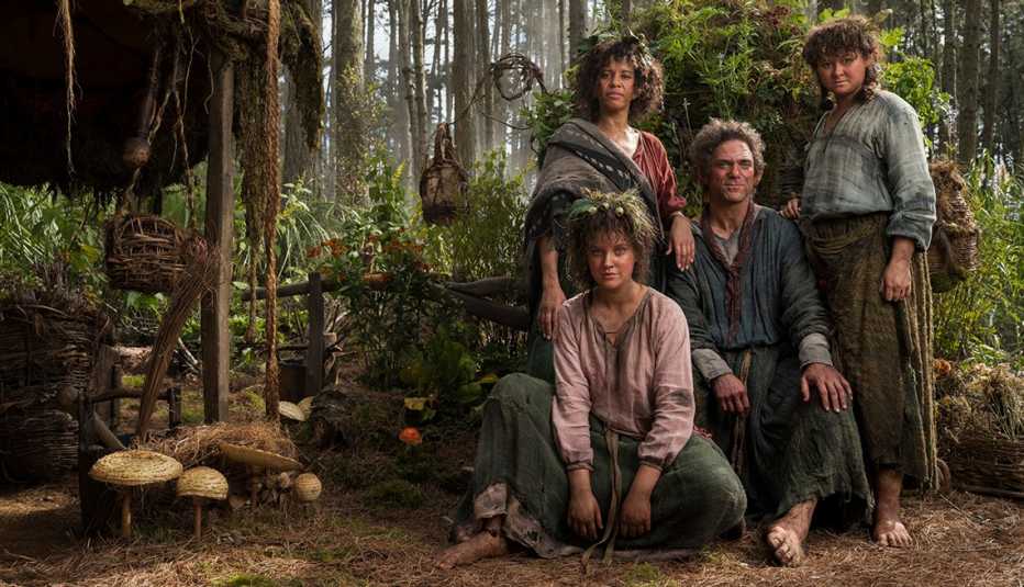 Markella Kavenagh, Sara Zwangobani, Dylan Smith and Megan Richards star as Harfoots in the Amazon Prime Video series The Lord of the Rings: The Rings of Power
