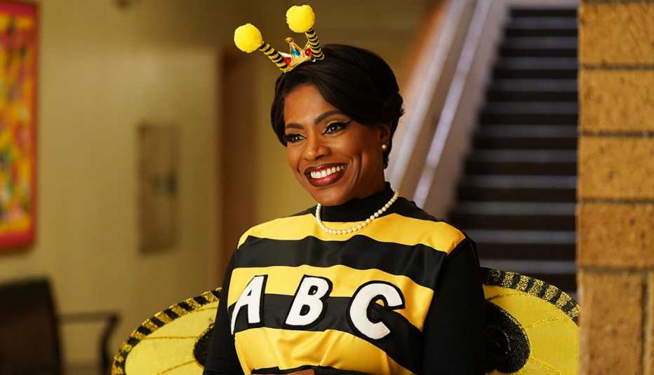 sheryl lee ralph wearing a bee costume in the abc series abbott elementary