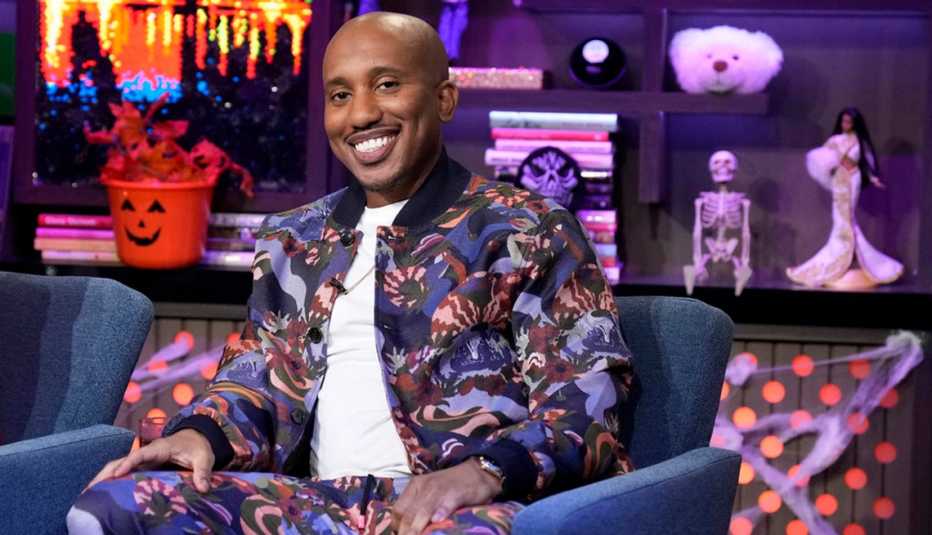 Chris Redd sitting in a chair during his appearance on Watch What Happens Live With Andy Cohen