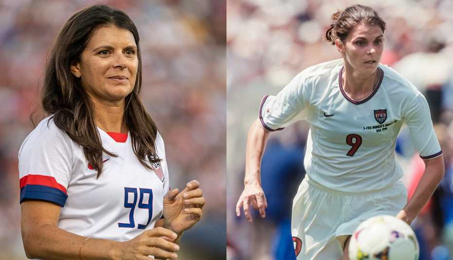 united states soccer star mia hamm in 2019 and in 1999