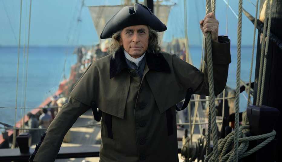 Michael Douglas on a ship in a scene from Apple TV+ miniseries ‘Franklin’